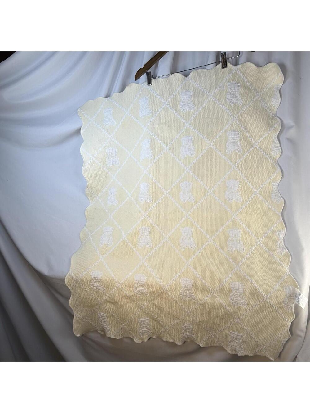 Little Wonders Nursery Baby Blanket Yellow and White Teddy Bears Boy Girl 32X42